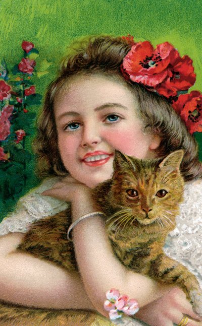Viktorianisches Mädchen mit einer Hauskatze von American School