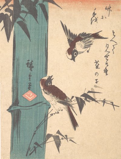 Bambus und Spatzen, ca. 1840 von Ando Hiroshige