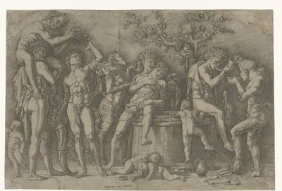 Bacchanal mit Satyrn und Bacchantinnen bei der Weinpresse von Andrea Mantegna