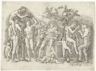 Bacchanal mit Satyrn und Bacchantinnen bei der Weinpresse von Andrea Mantegna