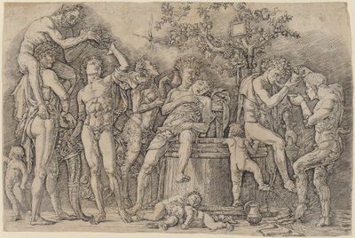 Bacchanal mit Weinfass von Andrea Mantegna