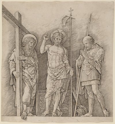 Der auferstandene Christus zwischen den Heiligen Andreas und Longinus von Andrea Mantegna