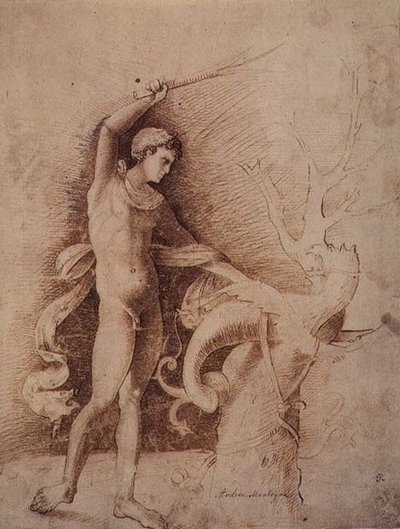 Junger Mann kämpft gegen einen Drachen von Andrea Mantegna