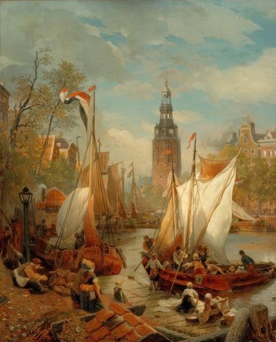 Hafenszene in Amsterdam (Holländisches Strandbild) von Andreas Achenbach