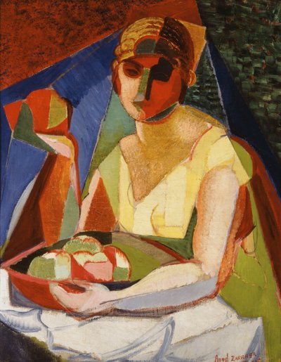 Frau mit einem Tablett mit Obst von Ángel Zárraga