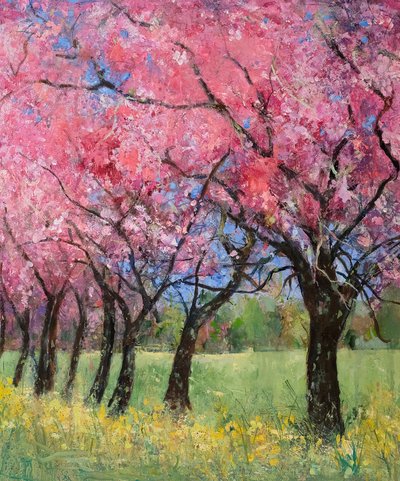 Kirschblüte auf der Wiese, 2022 von Ann Oram