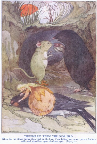 Däumelinchen pflegt den armen Vogel von Anne Anderson