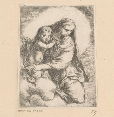 Maria mit Kind in den Wolken von Anonymous
