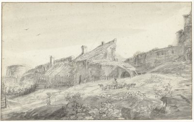 Stadtmauer mit angebauten Häusern von Anonymous