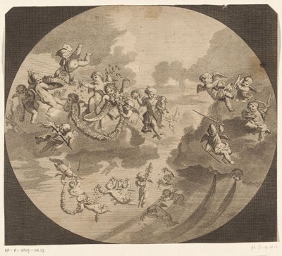Fliegende Putti mit Blumengirlanden von Anonymous