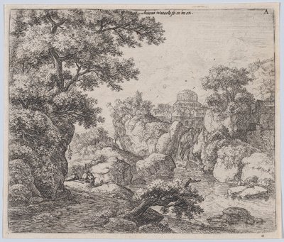 Die Kuppel und der Wasserfall, 17. Jahrhundert von Anthonie Waterloo