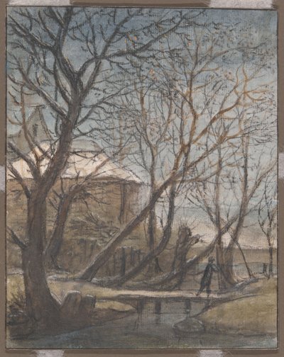 Winterlandschaft mit einem Mann, der überquert von Anthonie Waterloo