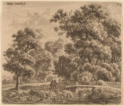 Waldlandschaft mit einer Brücke von Anthonie Waterloo