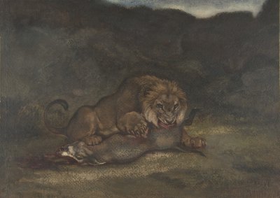 Löwe verschlingt Beute, 1810-75 von Antoine Louis Barye