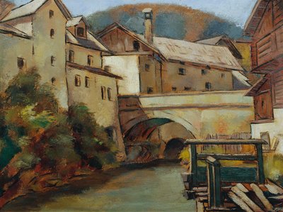 Ansicht einer Stadt mit Fluss und Brücke von Anton Hula