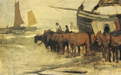 Das zu Wasser lassen eines Fischerkutters von Anton Mauve