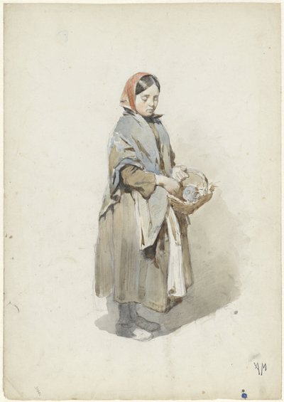 Stehende Frau mit Kopftuch und Korb von Anton Mauve