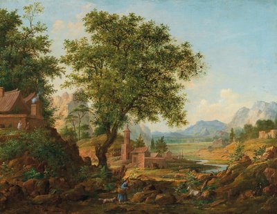 Chinesische Landschaft mit Staffage, 1830-1840er Jahre von Anton Mikhaylovich Legashov