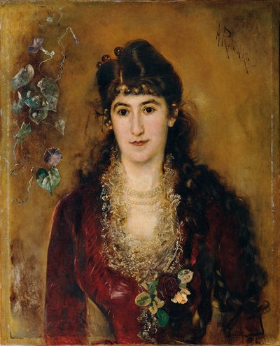 Dame im roten Kleid von Anton Romako