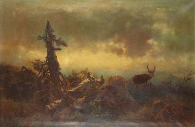 Hochebene mit Hirsch von Anton Schrodl