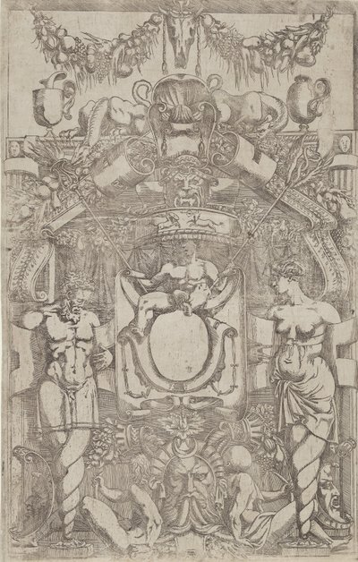 Ornament mit einem kleinen leeren Oval, 1540-45 von Antonio Fantuzzi