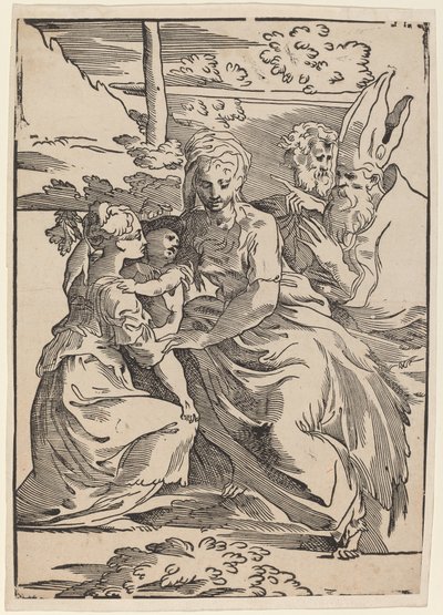 Die Heilige Familie mit zwei Heiligen von Antonio da Trento