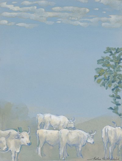 Landschaft mit Kühen von Arthur Bowen Davies