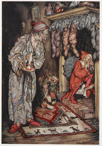 Weihnachtsmann liefert Geschenke am Heiligabend von Arthur Rackham