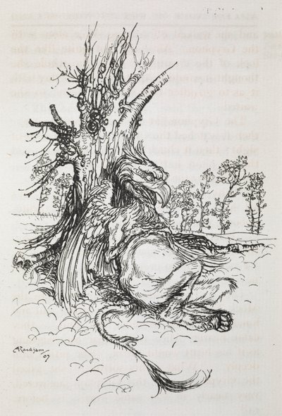 Der Greif, der an einem Baum sitzt von Arthur Rackham