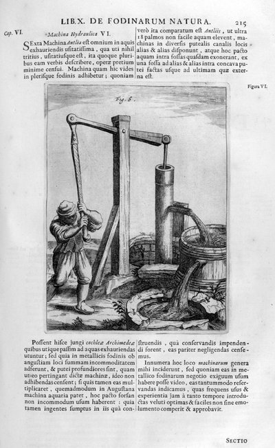 Handhydraulische Wasserpumpe, 1678 von Athanasius Kircher