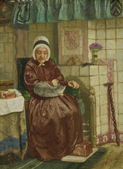 Alte Frau am Kamin von August Allebe