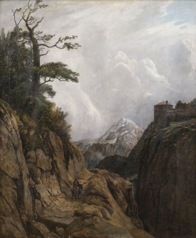 Eselreiter in Hochgebirgslandschaft von August Holmberg