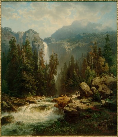 Norwegische Landschaft mit Wasserfall von August Wilhelm Leu