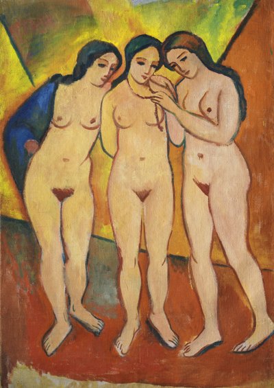 Drei Akte, orange und rot, 1912 von August Macke