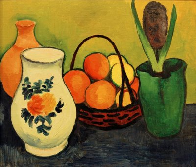 Weißer Krug mit blauen Früchten von August Macke