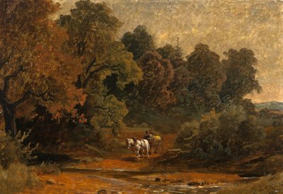 Herbstlandschaft mit Pferdewagen von August Seidel