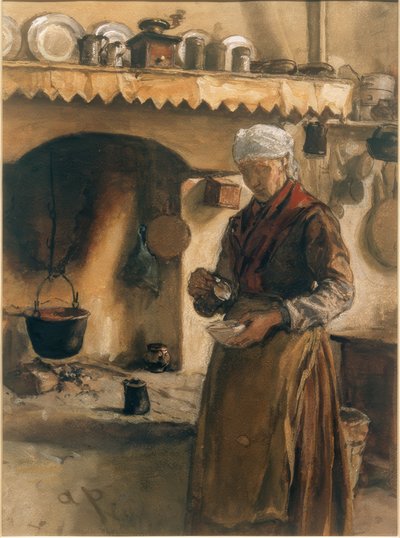 Italienische Bäuerin am Herd von August von Pettenkofen