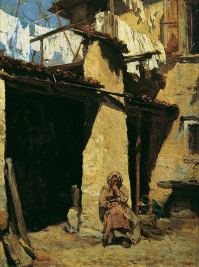 Neapolitanisches Bauernhaus mit Bäuerin von August von Pettenkofen