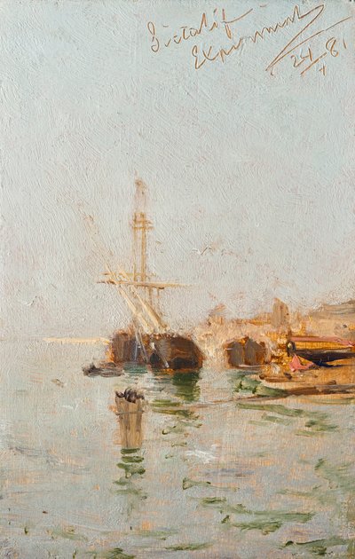 Studie aus Venedig mit Schiff von August von Pettenkofen