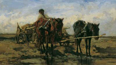 Ungarisches Bauernfuhrwerk am Wasser von August von Pettenkofen