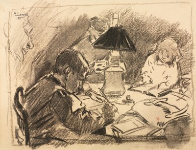 Um die Lampe, 1888 von Auguste Louis Lepère