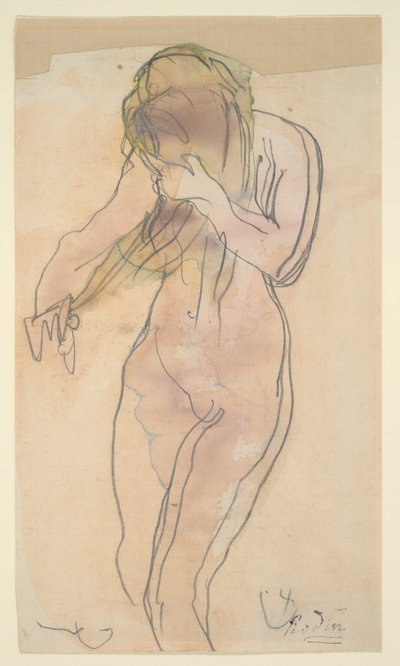 Studie eines Aktes (stehend, kämmt ihr Haar) von Auguste Rodin
