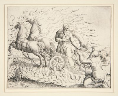 Elija im feurigen Wagen von Augustin Hirschvogel