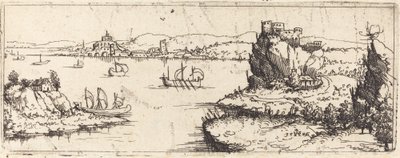 Landschaft mit Segelbooten [untere Platte] von Augustin Hirschvogel