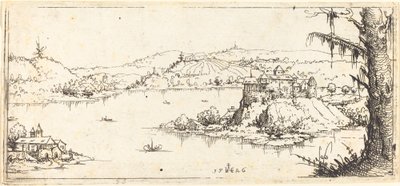 Landschaft mit großem See in der Mitte von Augustin Hirschvogel