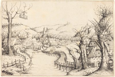 Flusslandschaft mit Holzbrücke von Augustin Hirschvogel