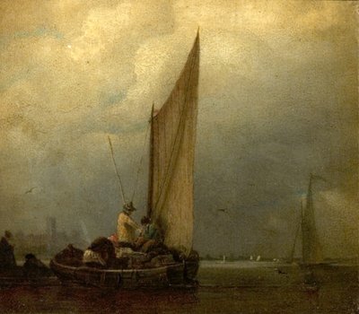 Flusslandschaft mit Lastkähnen, ca. 1825 von Augustus Wall Callcott