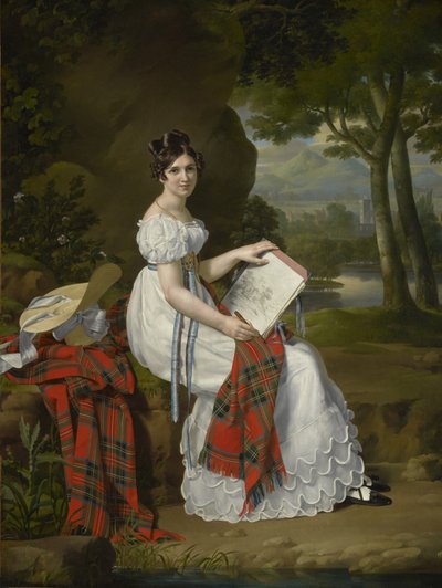 Frau, die in einer Landschaft skizziert, ca. 1830 von Austrian School