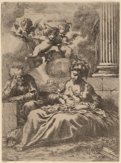 Die Heilige Familie an einer Säule von Bartolomeo Biscaino