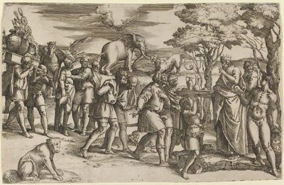 Abraham zahlt den Zehnten an Melchisedek von Battista Franco